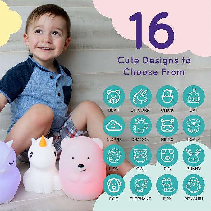 Lumipets Remote Control Silicone Night Light for Kids - Puppy Design with 9 Soft Colors & Sleep Timer - Rechargeable, Battery-Operated Lamp for Bedroom | Baby Nursery, Toddler, Girls, Boys