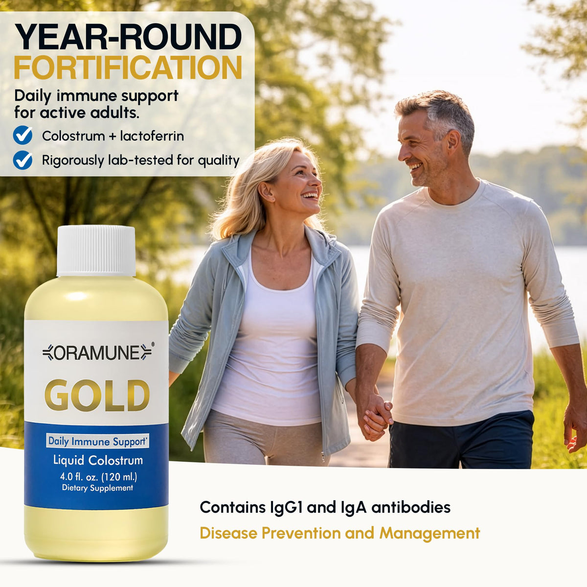 Oramune Gold Immune Support Supplement with Transfer Factor and Pure Colostrum Gold Liquid Bovine Colostrum – Rich in Lactoferrin, Insulin-Like Growth Factor-I (IGF-I) for Immune Strength– 4 fl oz