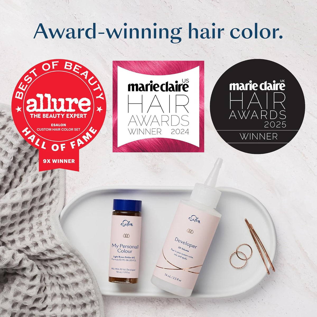 eSalon Permanent Hair Color & Hair Dye Complete Kit - Medium Brown Red Copper - Personal Colorist Kit for Up To 100% Gray Coverage for All Hair Types - Professional-Grade Ammonia-Free Hair Dye