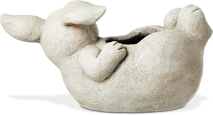 Glitzhome 14.25" L MGO Rabbit Statue Tall Planter, Bunny Shape Planter Cartoon Flower Pots with Drainage Hole, Rabbit Shaped Flower Container Succulent Planters for Spring Outdoor Garden Decor