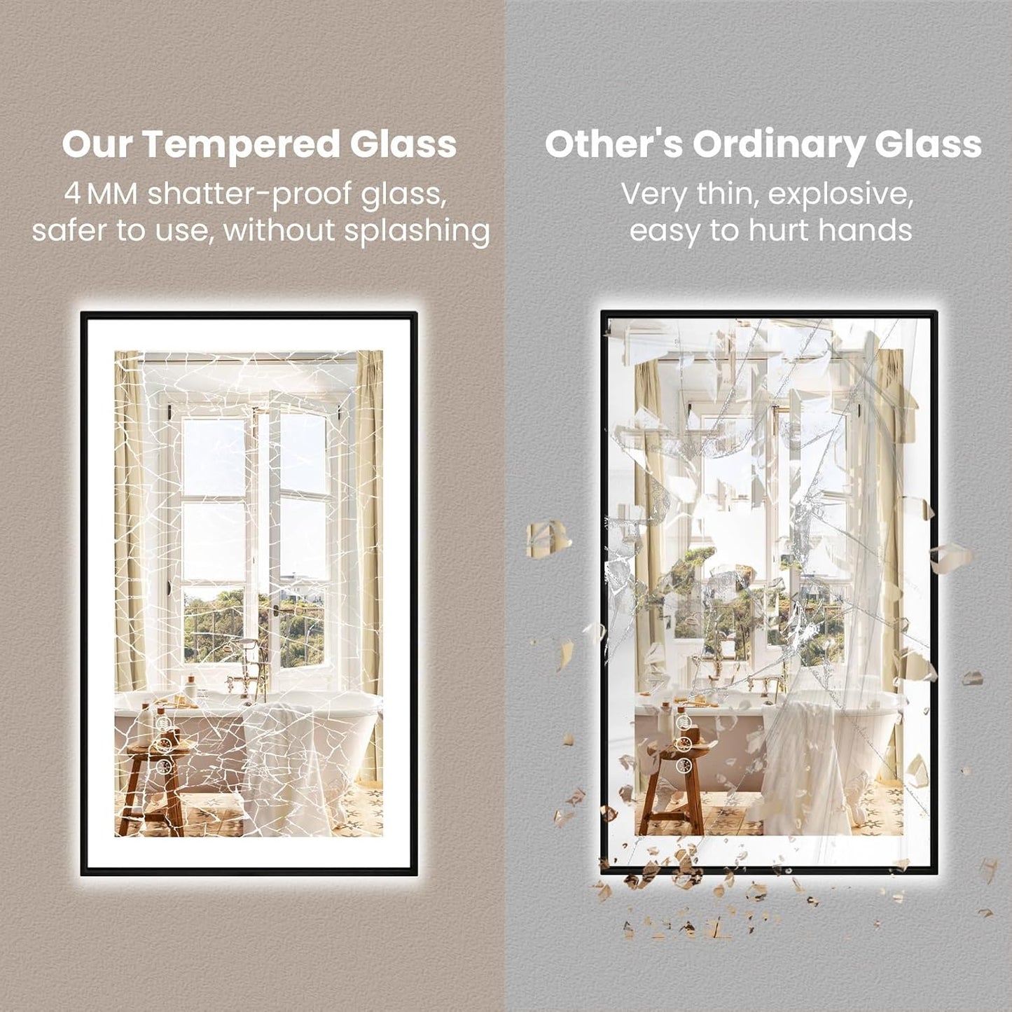 Amorho 40"x 30" LED Bathroom Mirror with Black Frame, Front Light and Backlit(Controlled Separately), Stepless Dimmable, Anti-Fog, Shatter-Proof, 3 Colors, Memory