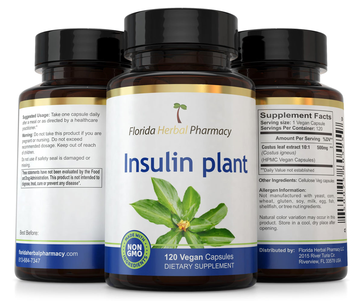 Florida Herbal Pharmacy, Insulin Plant Costus Igneus Leaf Extract Supplement Capsules 10:1 (120 Capsules), 4 Months Supply
