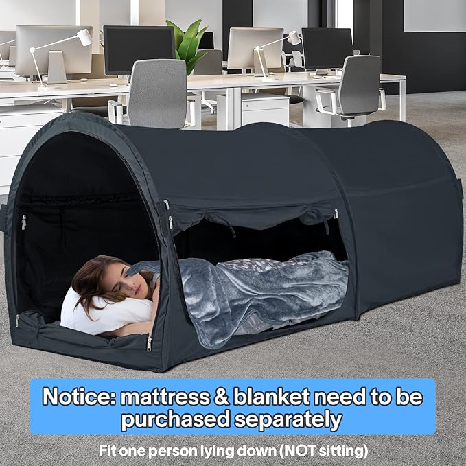EighteenTek Bed Canopy Office Bed Tents Dream Tents Privacy Space Office Sleeping Tents Indoor One Person Lay Down NOT Sitting Pop Up Portable Frame Curtains Breathable Grey Cottage 75"L x 28"W x 31"H