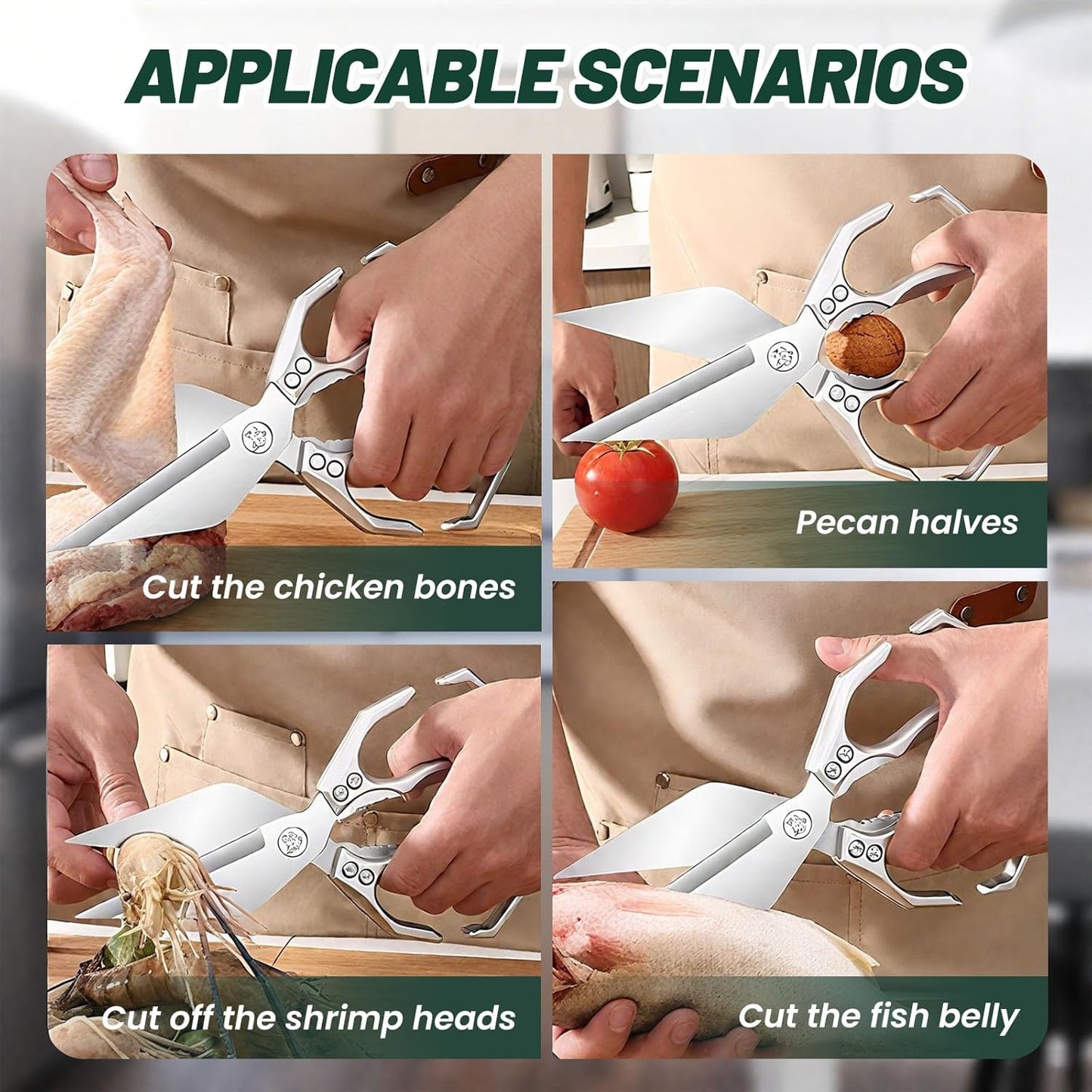 Multifunctional Heavy-Duty Kitchen Shears, Heavy Duty Kitchen Scissors for Food with Ergonomic Handle, High-Carbon Steel Culinary Shears for Chicken, Meat, Seafood, Bone Cutting (Gold)