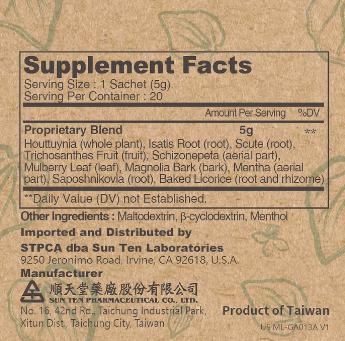 Sun Ten RespireAid™ All-Natural Lung Cleanse & Detox. Contains Natural Herbal Properties to Support Healthy Lung Function & Breathing. 100g (20 sachets); 5g per Sachet