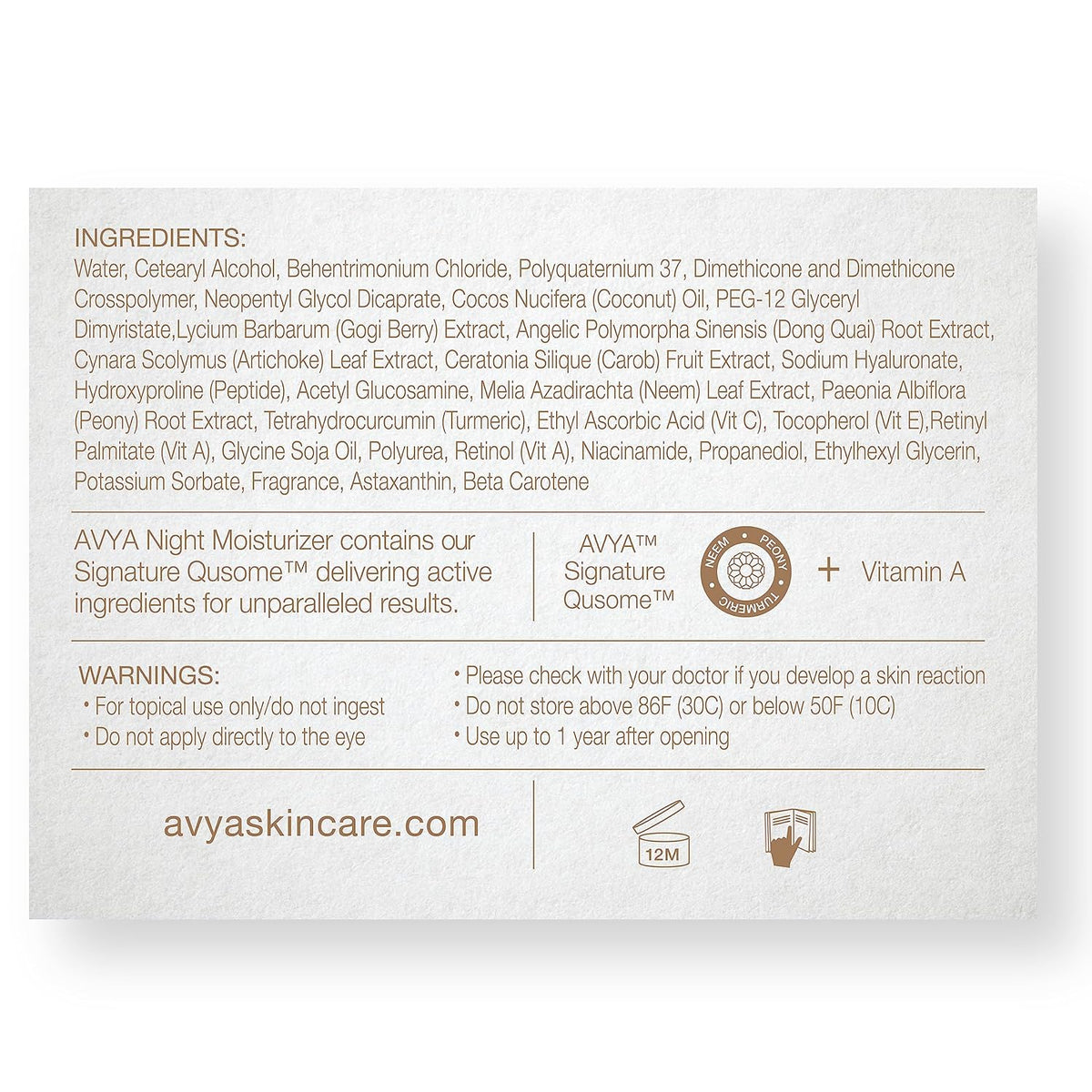 AVYA Night Moisturizer (1.7oz) - Advanced Ayurvedic Skincare/Retinol Cream with Antioxidants/Reduces Fine Lines and Wrinkles