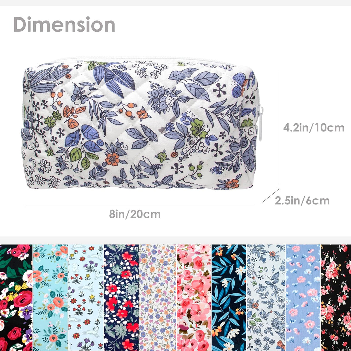 PAZIMIIK Vintage Quilted Makeup Bag Cosmetic Pouch for Brushes Pencils and Travel Make Up Accessories for Women and Girls,Leaf White