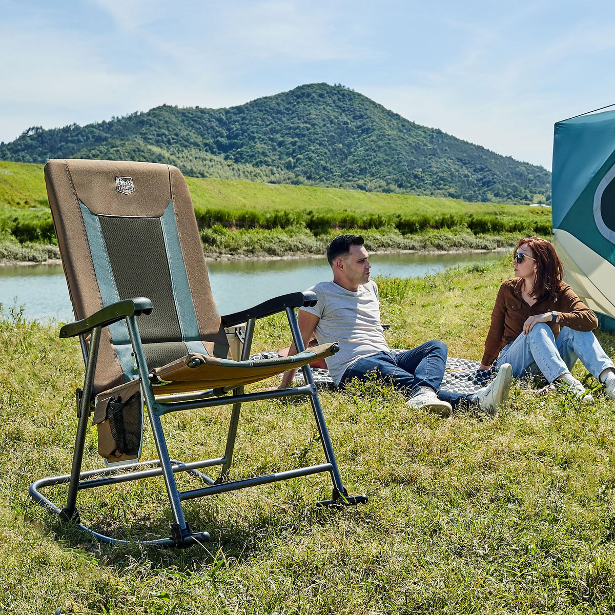 TIMBER RIDGE Foldable Padded Rocking Chair for Outdoor, High Back and Heavy Duty, Portable for Camping, Patio, Lawn, Garden, Yard or Balcony, Supports 300lbs (Brown)