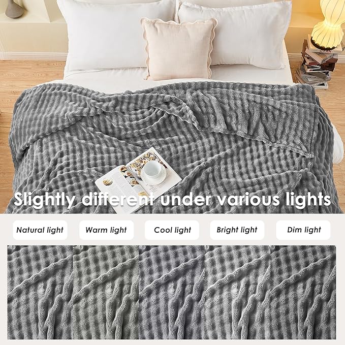 SOCHOW Grey Bubble Fleece Blanket for Couch, Super Soft Cozy Cute Throw Blanket for Women, Decorative Fuzzy Flannel Blanket, 50 x 60 Inches