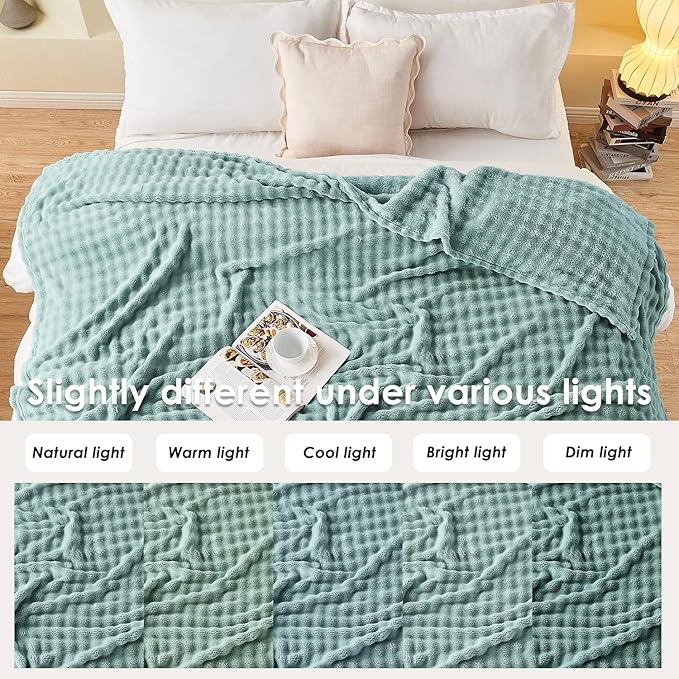 SOCHOW Sage Green Bubble Fleece Blanket for Couch, Super Soft Cozy Cute Throw Blanket for Women, Decorative Fuzzy Flannel Blanket, 60 x 80 Inches