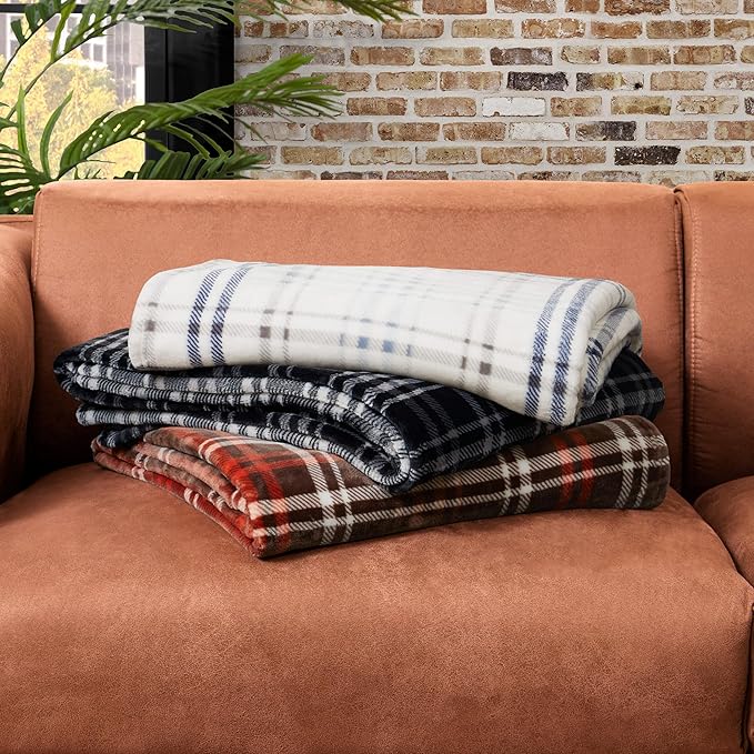 Lucky Brand Camper Plaid Blue 50"X70" Cozy Plush Blanket - Premium Microfiber Throw for Luxurious Comfort and Style