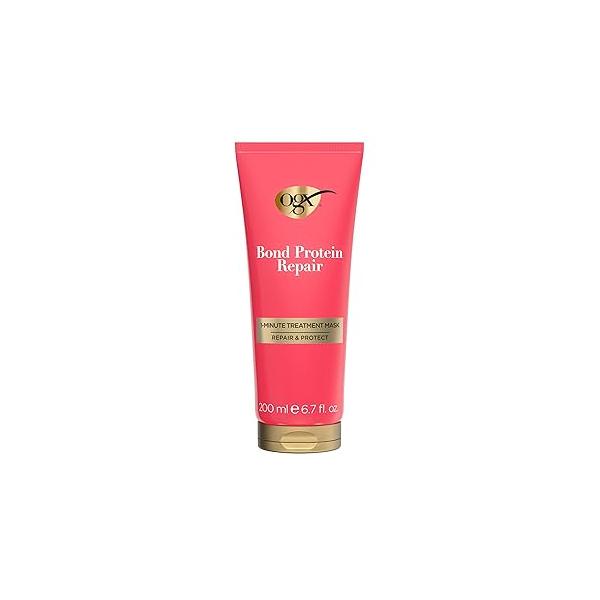OGX Repair & Protect Bond Protein 1-Minute Treatment Mask, Hair Mask Rapidly Repairs for Shiny, Smooth That Lasts Between Washes, Sulfate-Free Surfactants, 6.7 fl. oz