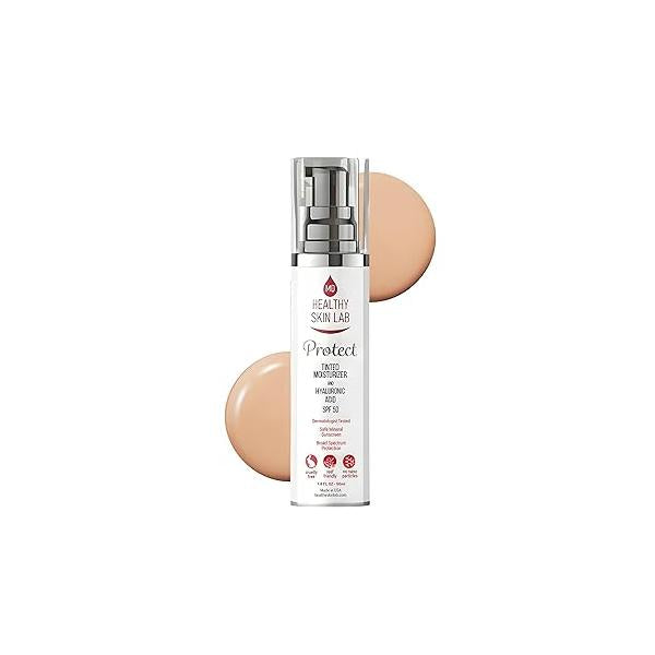 Protect Tinted Moisturizer & Mineral Sunscreen SPF 50, Hyaluronic Acid, Zinc Oxide, Titanium Dioxide for Deep Hydration, Dermatologist-Tested, Suitable All Skin Types, 50ml