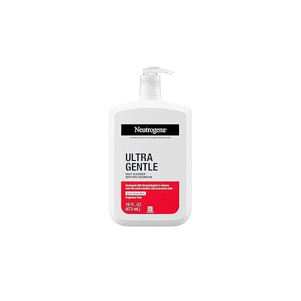 Neutrogena Ultra Gentle Daily Facial Cleanser with Pro-Vitamin B5 for Acne-Prone & Sensitive Skin. Fragrance, Dye, Soap, and Paraben-Free, Hypoallergenic Face Wash, 16 fl. oz
