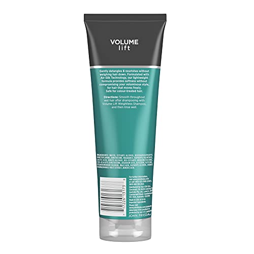 John Frieda Volume Lift Weightless Conditioner, Volumizing Conditioner with Air-Silk Technology for Fine or Flat Hair, Adds Natural Fullness, Safe for Color-Treated Hair, 8.45 Oz, Pack of 2