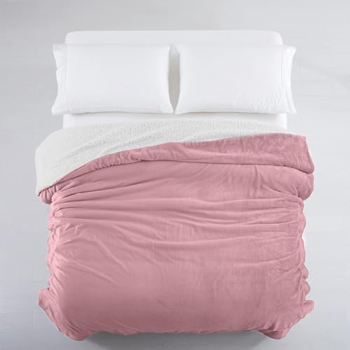 IR Imperial Rooms Sherpa Blankets Queen Size - Thick and Warm Blankets for Winter, Reversible Soft and Fuzzy Fluffy Queen Size Blanket for Bed, Baby Pink, 90x90 Inches