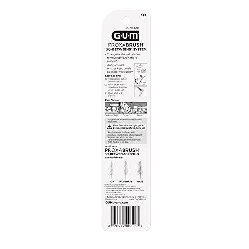 GUM Proxabrush Permanent Handle Refills - Compatible with Go-Betweens Interdental Brushes - Floss Picks for Teeth, Braces, and Implants (6pk)