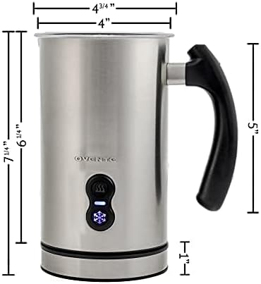 OVENTE Electric Milk Frother and Steamer, Automatic Hot and Cold Foam Maker for Coffee, Latte, Cappuccino or Macchiato, 500W Double-Wall Stainless Steel Milk Warmer with Auto Shutoff, Silver FR3608BR
