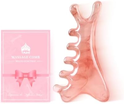 4-in-1 Massage Comb Pink Gua Sha Facial Tools Head Massage Combs Neck Body Face Eye Massager Tool for Body Tension Relief Promote Lymphatic Circulation Gifts for Women Men