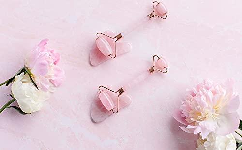 Jade Roller For Face - Authentic Rose Quartz Facial Rollers for Women, Pink Jade Roller and Gua Sha Set Face Roller Skin Care Reduce Wrinkles, Anti-Aging, Dark Circles + Eye Puffiness Valentines Gifts