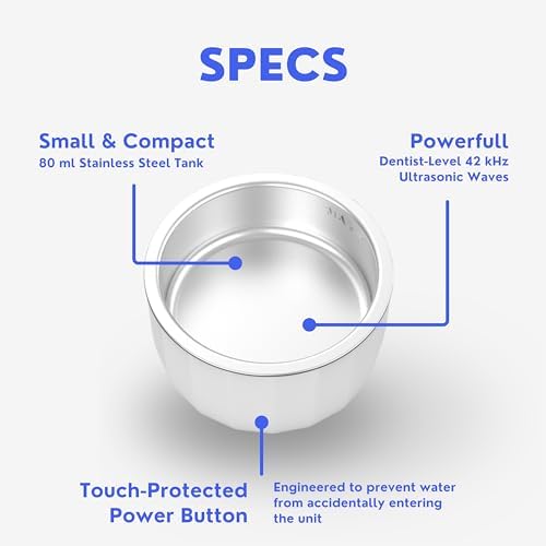 Ultrasonic Retainer Cleaner Machine for Invisalign, Aligner, Night Guard, Denture, Whitening Tray, Mouth Guard and Toothbrush Head - Dental UV Ultrasonic Cleaner Pod [no UV Light]