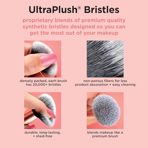 Real Techniques 9 Piece Au Naturale Makeup Brush Set, For Liquid, Cream, & Powder Eyeshadow, Foundation, Blush, Bronzer & Contour, Travel Friendly Brushes, Gift Set, Cruelty-Free Bristles