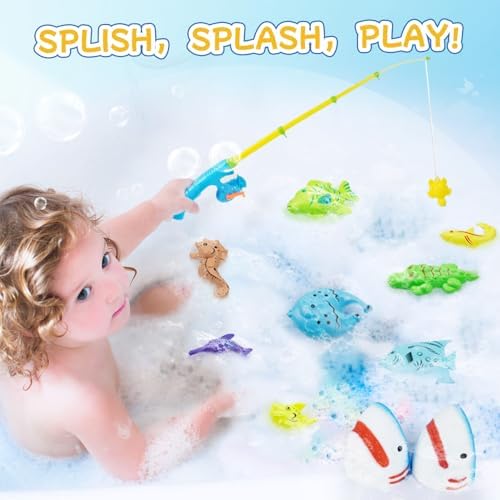 Shark Bath Bombs for Kids with Surprise Fishing Toy Set, 8 Fun Exploding Bath Balls & 9 Fishing Toys, Natural Handmade Organic Bubble Bath Fizzies, Ideal Birthday Holiday Christmas Gift for Boys Girls