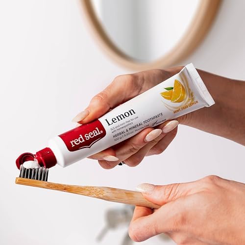 Red Seal Fluoride Free Lemon Toothpaste - Flavored Toothpaste with a Non Mint Taste - Vegan Friendly, Cruelty Free, No Artificial Colors or Flavors, NATRUE Certified Natural, SLS Free, 3.53 oz (2)