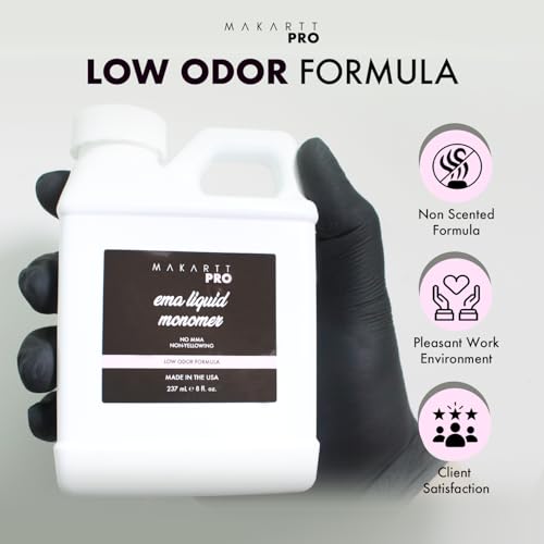 Low Odor, MMA Free Monomer, Non-Yellowing Professional Grade Formula, Beginner Nail Tech Friendly - Essential Acrylic Nail Supply for Nail Technicians (8 fl oz)