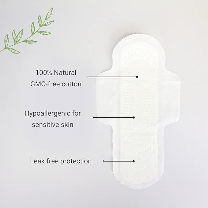 Veeda Natural Cotton Night Pads for Women - Overnight Heavy Flow Absorbent Ultra-Thin Feminine Pad - Hypoallergenic Period pads with Wings - Unscented & Chlorine free Sanitary Napkins - 72 Count