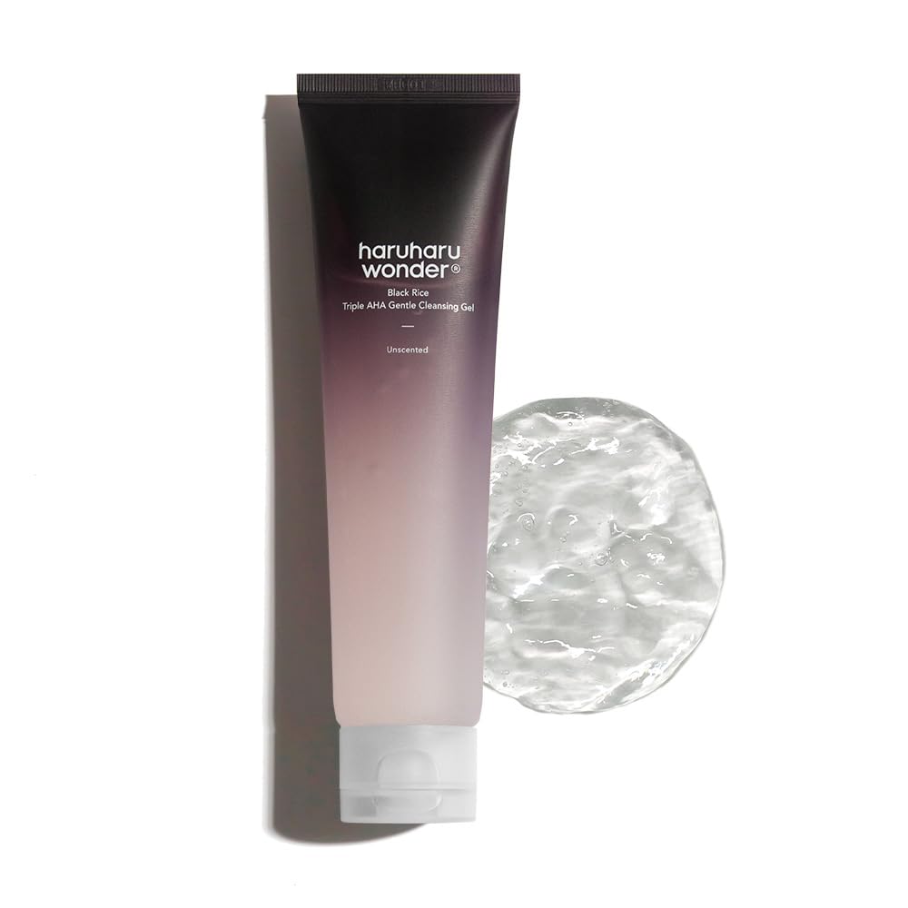 HARUHARU wonder Black Rice Triple AHA Gentle Cleansing Gel 3.38 fl oz, Hydrating Cleansing gel, Gentle exfoliating, Vegan, Travel essentials, Korean Skincare