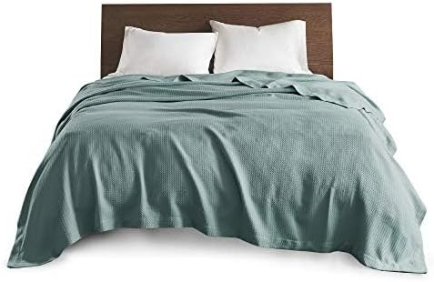 Madison Park Soft Certified 100% Egyptian Cotton Breathable Cozy Blanket, Premium Waffle Knit Classic Design, Luxury All Season Lightweight Cover for Bed, Couch and Sofa, Teal Twin(66"x90")