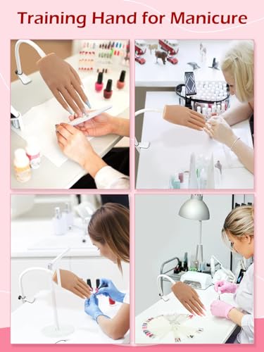 LIONVISON Practice Hand for Acrylic Nails, Silicone Nail Hand Practice, Flexible Fingers Fake Training Hand False Mannequin Hands for Nail Practice, Hand Model Kit for Nail Supplies Manicure Beginners