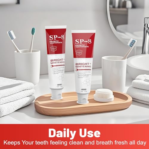 SP- 8 Probiotic Whitening Toothpaste for Teeth Whitening/Brightening & Fresh Breath, 8 Probiotics Formula for Gum Health, Fluoride-Free, Minty Fresh Flavor,4.23oz (2 Tubes)