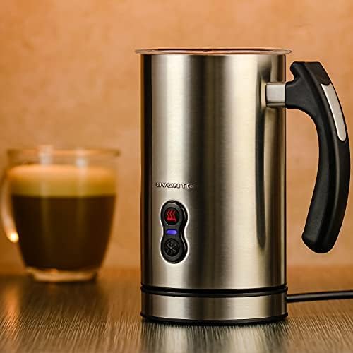 OVENTE Electric Milk Frother and Steamer, Automatic Hot and Cold Foam Maker for Coffee, Latte, Cappuccino or Macchiato, 500W Double-Wall Stainless Steel Milk Warmer with Auto Shutoff, Silver FR3608BR