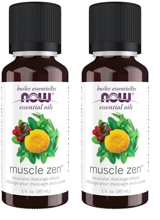 NOW Foods Essential Oils, Muscle Zen™ Essential Oil Blend for Sports Massage, Steam Distilled, 1-Ounce (Pack of 2)