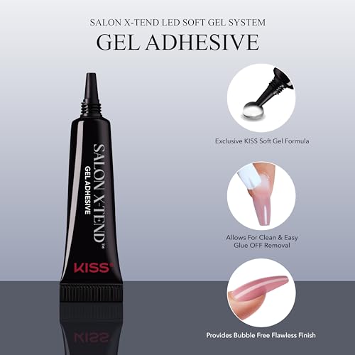 KISS Salon X-tend LED Gel Nail Kit Press On Nails, 'Changed', Multicolor, Short Oval, 30 Fake Nails, Soft Gel Nail Glue 5 ml (0.16 US fl. oz.), Prep Pad, Manicure Stick, & Mini Nail File