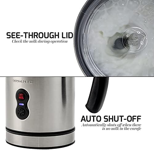 OVENTE Electric Milk Frother and Steamer, Automatic Hot and Cold Foam Maker for Coffee, Latte, Cappuccino or Macchiato, 500W Double-Wall Stainless Steel Milk Warmer with Auto Shutoff, Silver FR3608BR
