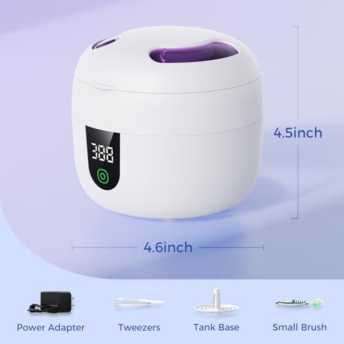 New Ultrasonic Retainer Cleaner Machine with Removable Inner Tank for Aligners, Mouth Guards, Jewelry – 180ml Capacity, 45kHz Ultrasonic Cleaner, 3 Modes, Digital Timer, Smart Pause & Quiet to 30dB