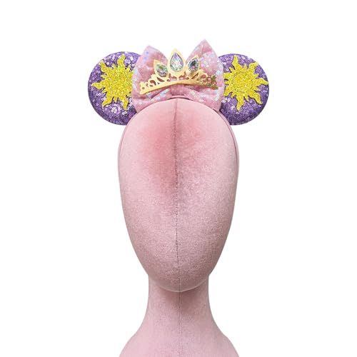 Princess Mouse Ears Headband for Women Adult, Crown & Star Sequin Mouse Ears Cute Park Ears