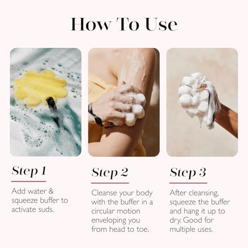 SPONGELLÉ Spongelle Freesia Pear Wild Flower Buffer Body Scrubber | Bath & Shower Loofah for Women | Exfoliator with Body Wash Infused Sponge | 14+ uses