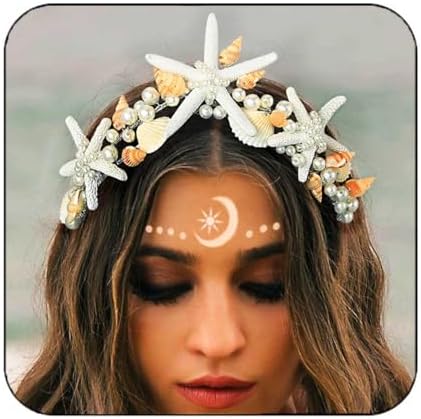 Unicra Starfish Crown and Tiaras Silver Pearl Bridal Headband Beach Headpiece Wedding Hair Accessories for Women and Girls