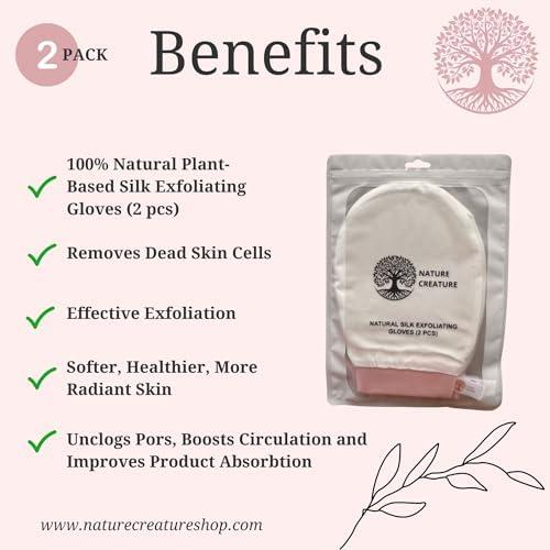 – Vegan Silk Exfoliating Glove (2pcs) for Face, Body, and Hands | Natural Body Scrubber for Dead Skin Removal | Exfoliating Mitt Eco-Friendly, Perfect for Spa, Bath, and Shower