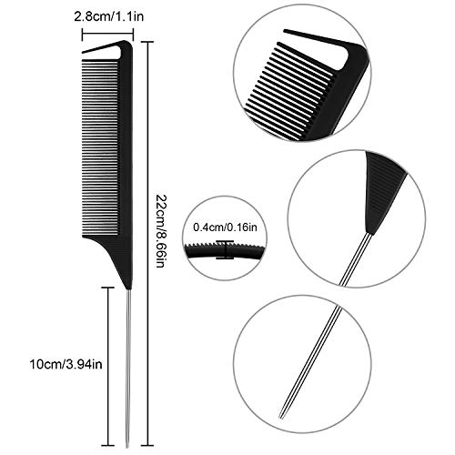 Patelai 30 Pieces Parting Comb for Braids Steel Hair Pin Rat Tail Carbon Fiber Heat Resistant Teasing Combs with Stainless Steel Pintail(Black, Silver)