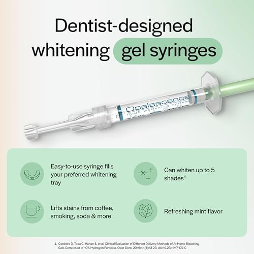 Opalescence 20% Teeth Whitening Refill Kit (2 Packs / 4 Syringes) Carbamide Peroxide. Made by Ultradent, in Mint Flavor. Tooth Whitening Refill Syringes. Includes a Toothbrush. - 5196-2TB