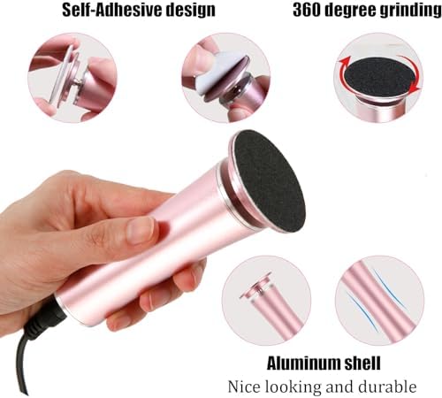 Electric Foot File Callus Remover Professional Foot File Pedicure Tools Adjustable Speed 120pcs Replacement Sandpaper disc Easy to Remove Cutin Dead Skin calluses for Men and Women(Rose Gold 120pcs)