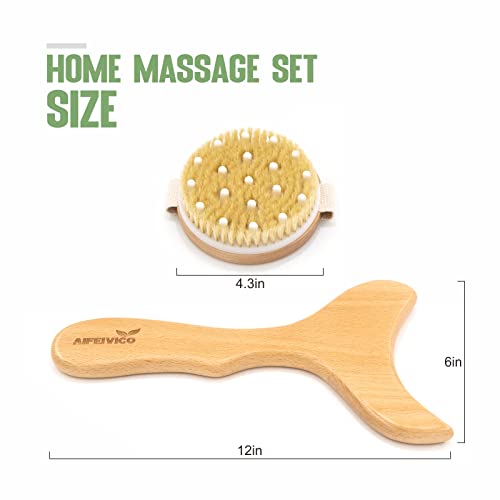 Lymphatic Drainage Paddle & Dry Brushing Body Brush, Wood Body Gua Sha Tool with Dry Skin Brush, Lymphatic Massage Paddle for Anti Cellulite - Body Shaping Contouring Sculpting