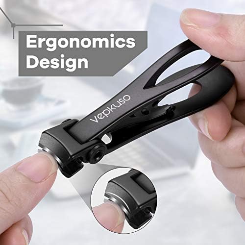 Toenail Clippers & Nail Clippers Set for Seniors - Heavy-Duty Long Handled Toenail Clippers for Thick Toenails, Men & Women | Hygienic Manicure Set with Nail Catcher & File (Black(AB))