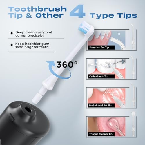 Water Dental Flosser Brush for Cleaning for Home Travel - 300ML Portable and Rechargeable IPX7 - Water Dental Flosser Teeth Pick - 4 Modes Cordless Oral Irrigator Waterproof