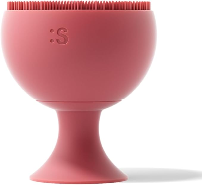 Sxnse Palm Silicone Face Scrubber – Compact Electric Facial Cleansing Brush for Acne, Pores & Makeup – Waterproof Face Exfoliator with 3 Speeds – Rechargeable Skincare Tool for Sensitive Skin (Cherry)